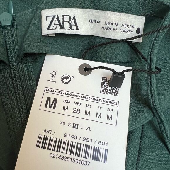 Zara Draped Linen Blend Dress in Bottle Green Medium - Picture 12 of 14